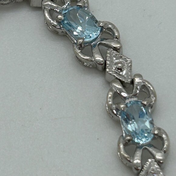 Sterling Silver Tennis Bracelet Blue Gemstones 6.5 " Vintage 1980 11.11grams - Picture 9 of 16
